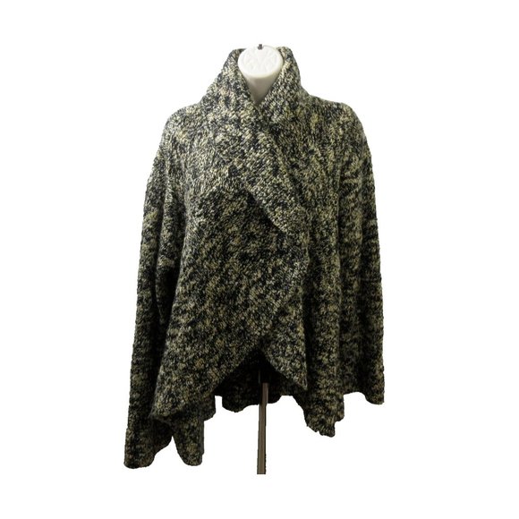 Jones New York Collection Open Cardigan Sweater Sz XL Black Textured Curved Hem - Picture 2 of 10